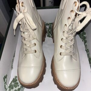 Kate Spade Women's Cream Lace-Up Boots
